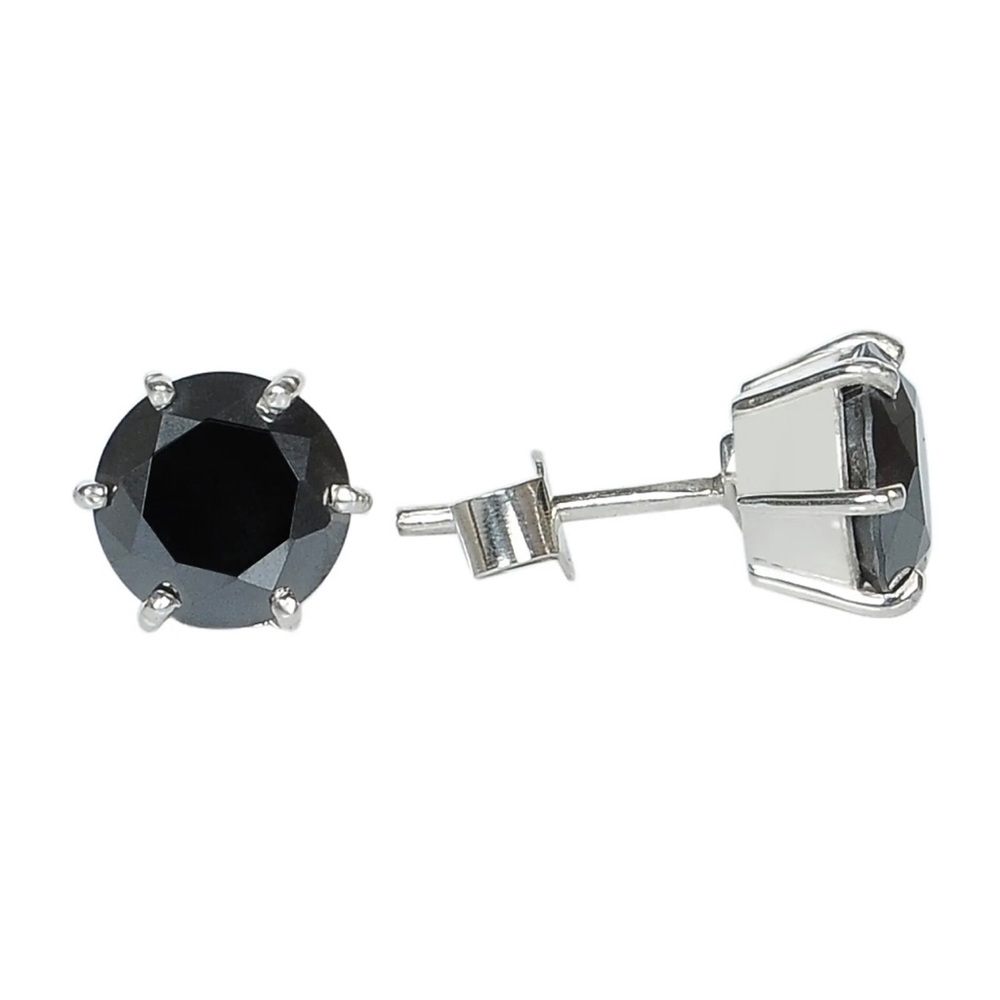 NWT 925 STERLING SILVER & 4.08 Ct NATURAL JET BLACK DIAMOND STUDS EARRINGS - Picture 10 of 11